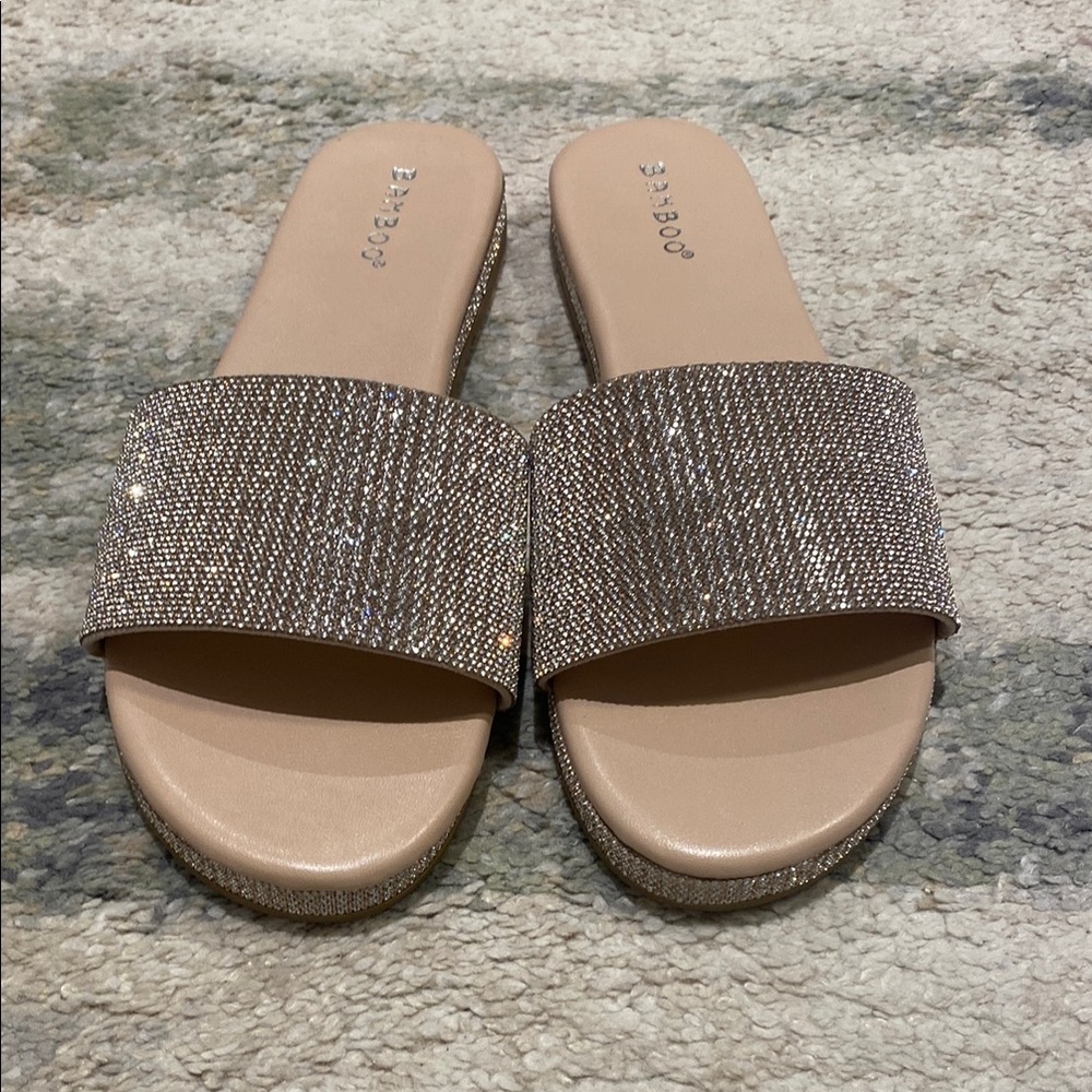 Rhinestone Sparkle Silver Glam Slide Sandals